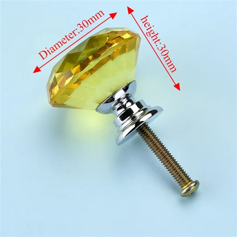 30mm Yellow NAIERDI 20 мм 30 мм алмазные Хрустальные стеклянные ручки для выдвижных ящиков Ручки для кухонного шкафа современный стиль мебельные ручки - Цвет: 30mm Yellow