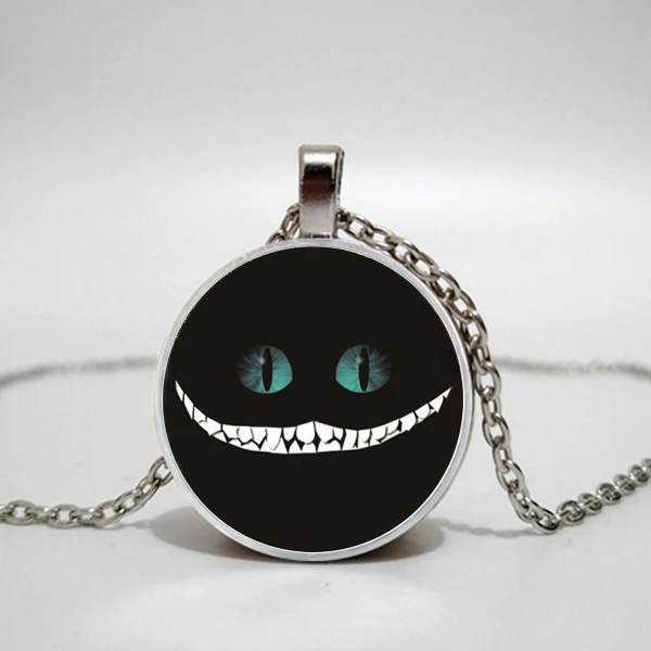 

Cheshire Cat Logo Pendant Neck Prank Retro Glass Necklace Personality Sweater Chain Accessories