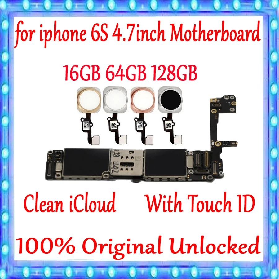 Оригинальная разблокированная материнская плата для iphone 6S с/без Touch ID чистая iCloud 4