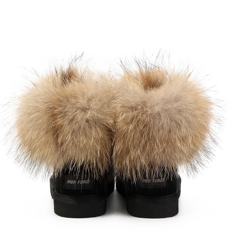MBR FORCE Women natural real fox fur snow boots fashion boots for women high quality genuine cow leather winter Ankle boots