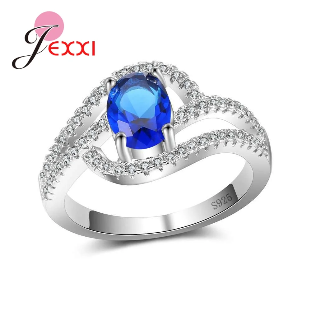 

Hot Selling 4 Colors Crystals Fancy Real 925 Sterling Silver Finger Rings For Women Wedding Anniversary Beautiful Anel