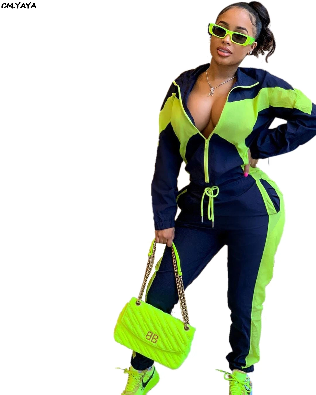 Женский спортивный костюм из двух предметов Тренч на молнии и брюки в стиле