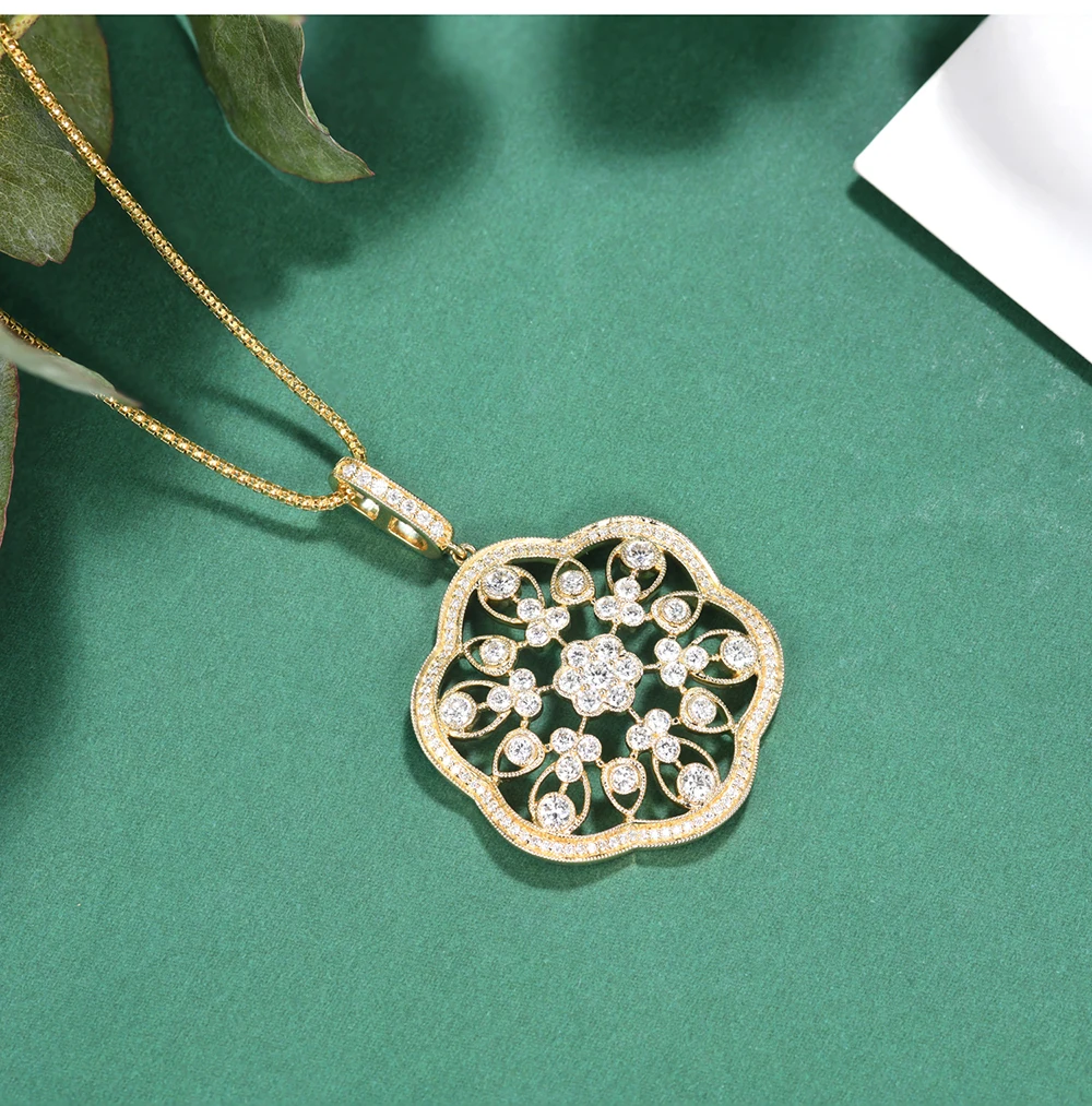 AULEEZE Роскошные Moissanite бриллиантовые Подвески Настоящее 14 К желтого золота Винтаж кружево длинный свитер цепи для женщин ювелирные украшения