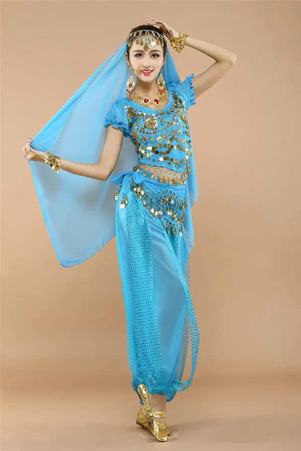 Лидер продаж комплект из 4 предметов костюм для танца живота Костюмы Болливуда