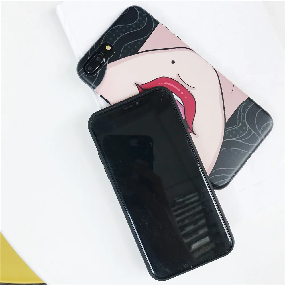 Creative Design Sexy Girl Red Lips Phone Case For iPhone 8 7 Plus X XS MAX XR Matte Soft IMD Silicon Cover 6 6S |