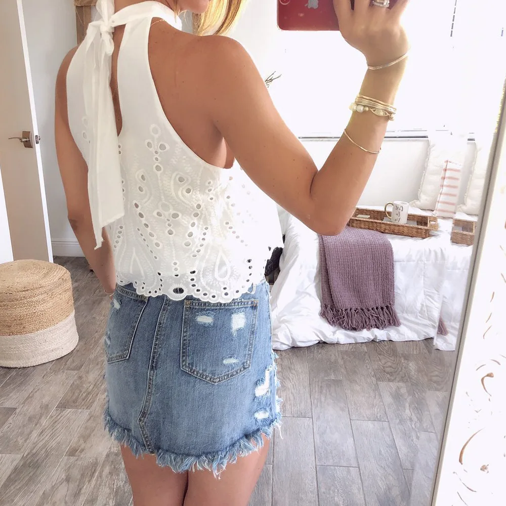 Белые женские топы и блузки с вышивкой летняя укороченная женская рубашка