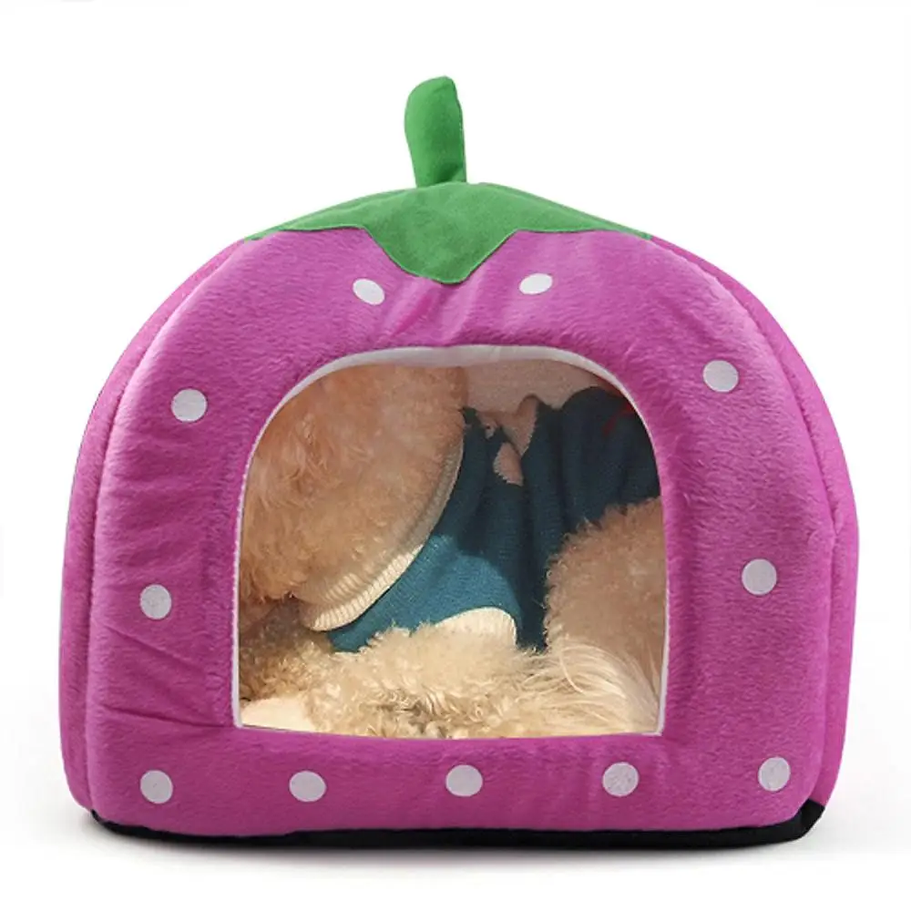 MEOF Мягкая Клубника для питомцев Igloo Кошка Кровать дом собаки питомник собачка Мода подушка корзина - Цвет: Розовый