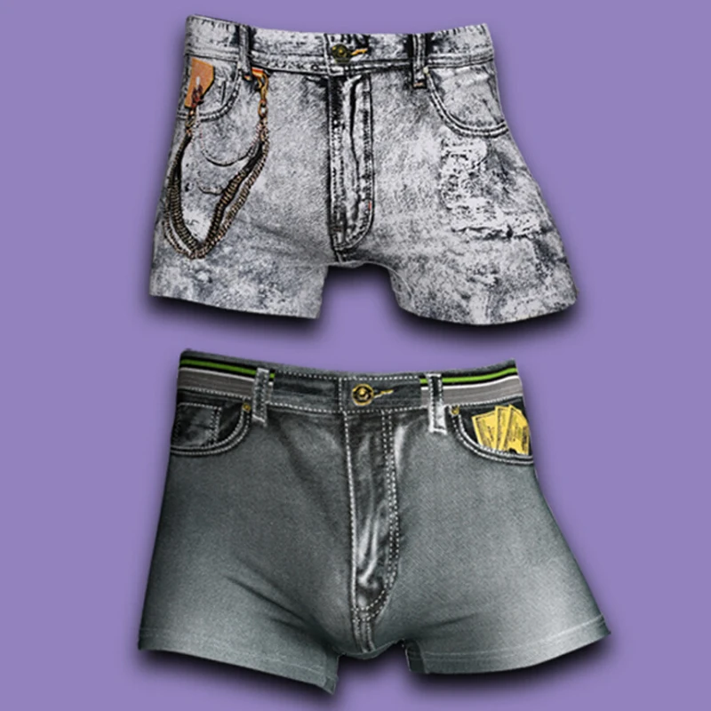 Для мужчин джинсовое нижнее белье 3D пикантные боксеры джинсы шорты классический