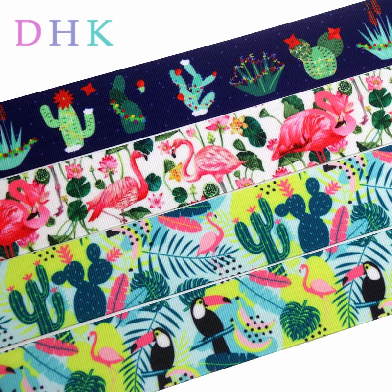 DHK 1.5'' 5yards cactus flamingo bird printed grosgrain Ribbon Accessory hairbow headwear decoration Wholesale OEM 38mm C1558 | Дом и