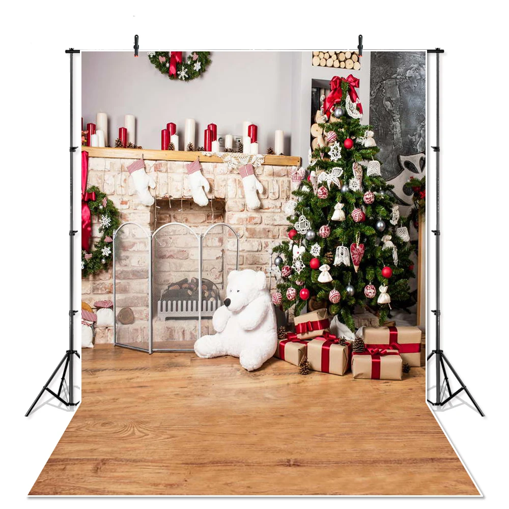 Рождественская елка серая кирпичная стена фон с изображением деревянных доскок