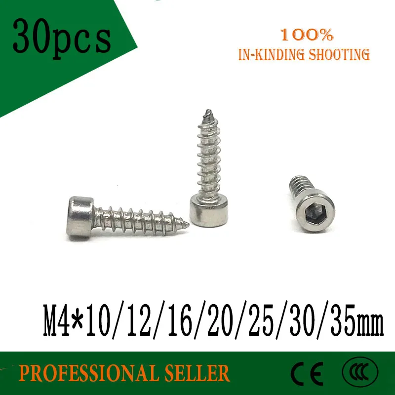 

30pcs Free shipping M4 *10/12/16/20/25/30/35 mm 304 stainless steel Hexagon Socket Cap Head self tapping screw Model Screw