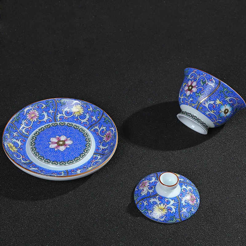 Яркий эмалированный цветной Gaiwan китайский стеклянный комплект блюдце с крышкой