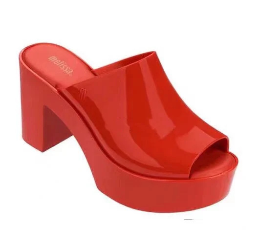 Melissa/сандалии; женские босоножки на платформе; женская обувь на танкетке с эластичным ремешком; леопардовая обувь с открытым носком; sandalia feminina на высоком каблуке - Цвет: Красный