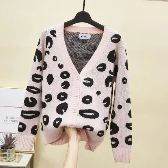 Новинка хит продаж Осенний женский свитер Леопардовый вязаный длинный рукав