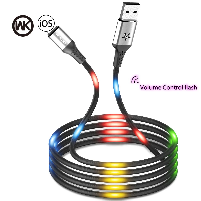 WK быстрая зарядка голосовое управление светодиодная вспышка USB кабель для танцев