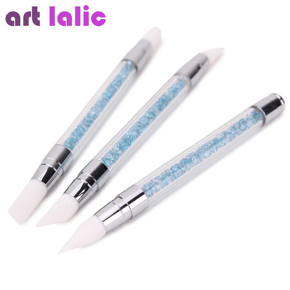 

Artlalic 3 Pcs Two Ways Nail Art Pen Blue Rhinestones Design Carving Silicone Nail Brushes Manicure Tools Wholesale
