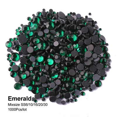 Emerald 17 цветов для вас смешанный размер исправление горный хрусталь фуксия стеклянные камни SS6-SS30 - Цвет: Emerald