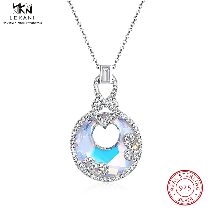 LEKANI Crystals From Swarovski Necklace 925 Crystal Round Pendant Charm Flower Rhinestone Fashion Women Long 2 colors | Украшения и