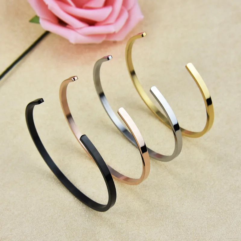 Martick Simple Style C Shape Opening Bangles 4 Colors 316L Stainless Steel Thin For Woman/Man Jewelry B69 | Украшения и