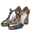 blue Handmade Diamond Gladiator Sandals Woman Metal Pointed Toe Flower Rhinestone Jewelled Embroidered High Heel Shoes Woman - Цвет: blue