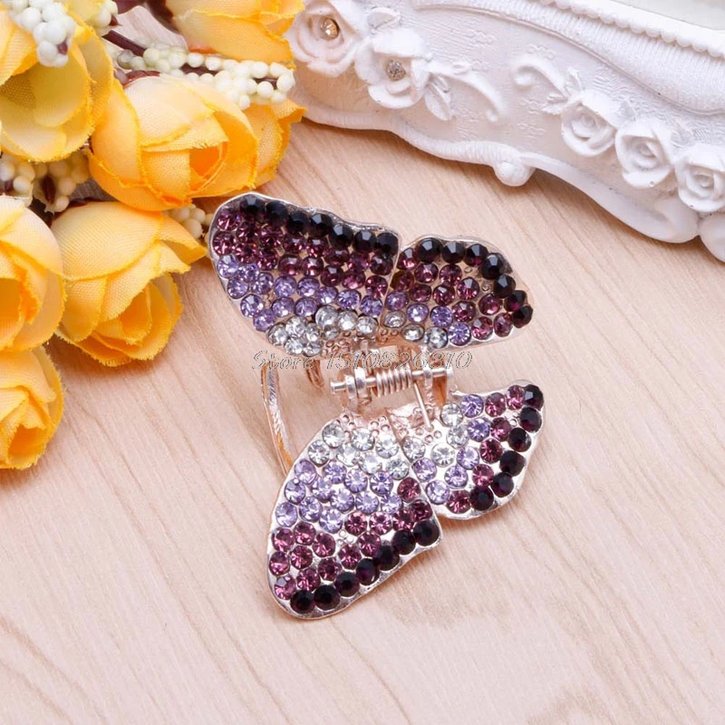 Elegant Women Girl Butterfly Claw Crystal Rhinestone Hair Clip Clamp Hairpin Jaw #Y207E# Hot Sale | Красота и здоровье