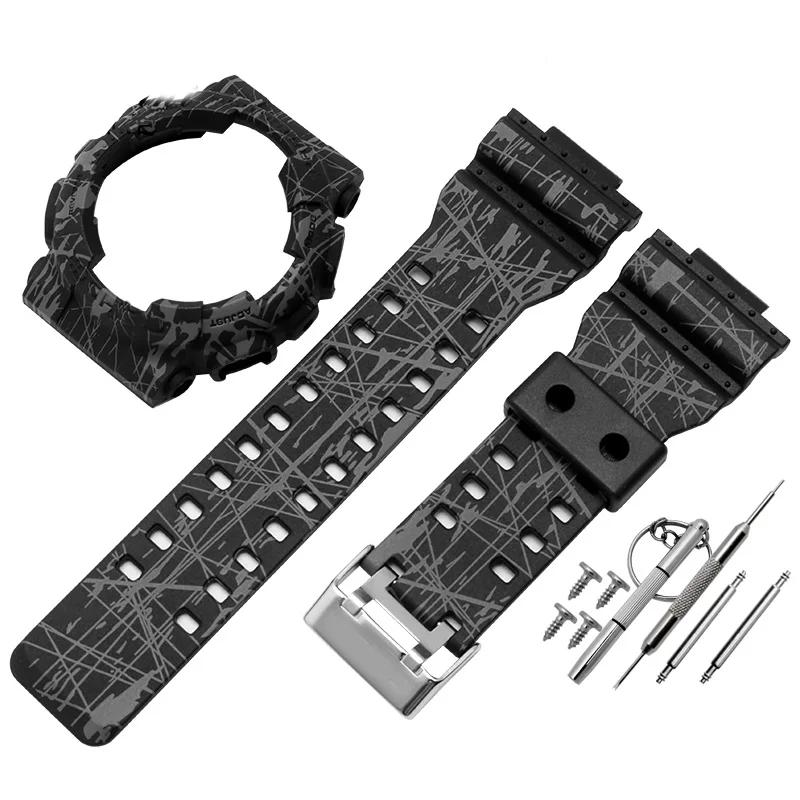Полимерный ремешок для часов casio GD GLS GA120 GA-100 GA-110 силиконовый резиновый ремешок для часов спортивные часы ремешок и чехол для часов - Цвет ремешка: Camouflage black