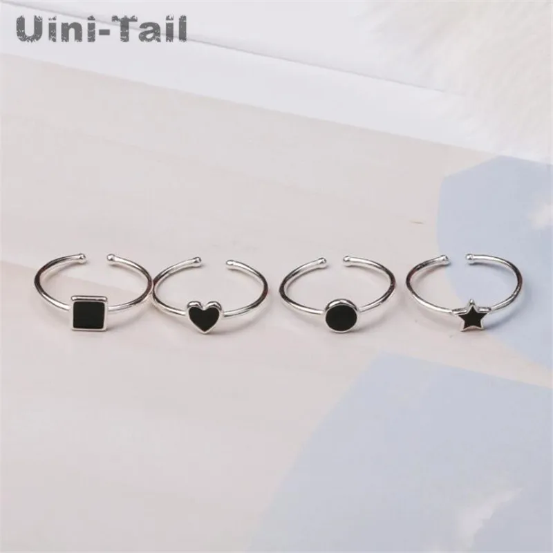 Uini-Tail горячее новое 925 пробы серебристое черное геометрическое Кольцо Личность