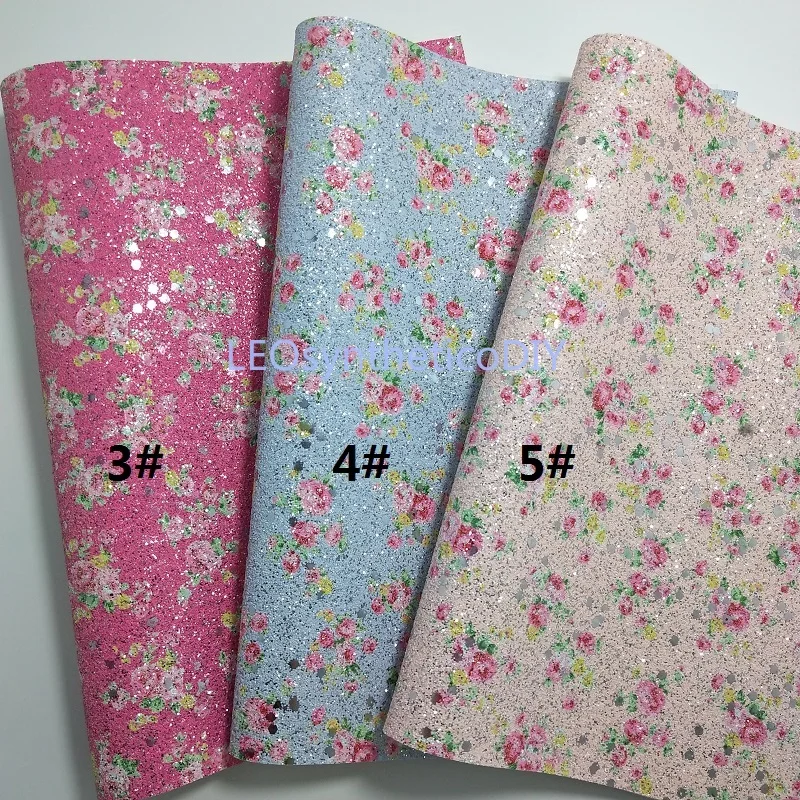 90X134CM Synthetic Letaher Cuero Sintetico Printed Flowers Glitter Leather For Making Bows Accessories LEOsyntheticoDIY T164Y | Дом и сад