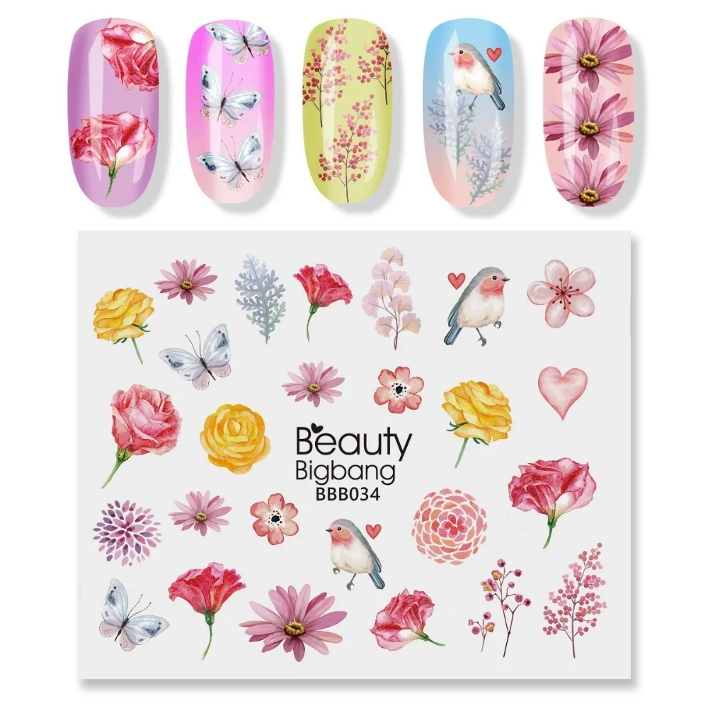 BEAUTYBIGBANG 2 листа тату наклейка для водяного переноса изображения на ноготь