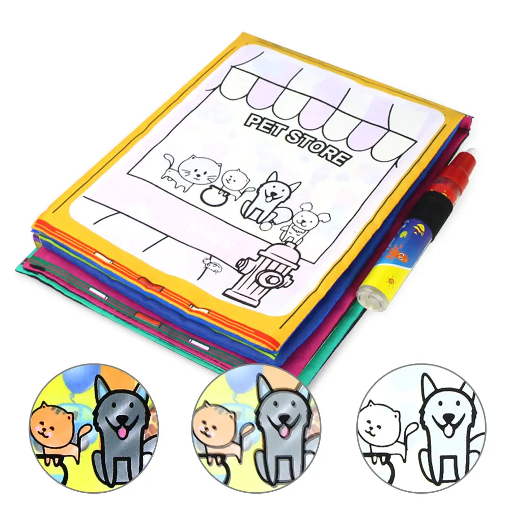 21*17cm Cartoon Animals Themed Water Drawing Cloth Book & Magic Pen Multi-color Reusable Educational Recognize Xmas Toy for Kids | Игрушки