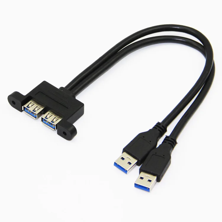 Bochara двойной USB 3,0 папа-двойной USB 3,0 Женский USB 3,0 кабель-удлинитель с винтовым креплением на панель экранированный 30 см 50 см 1 м 1,5 м