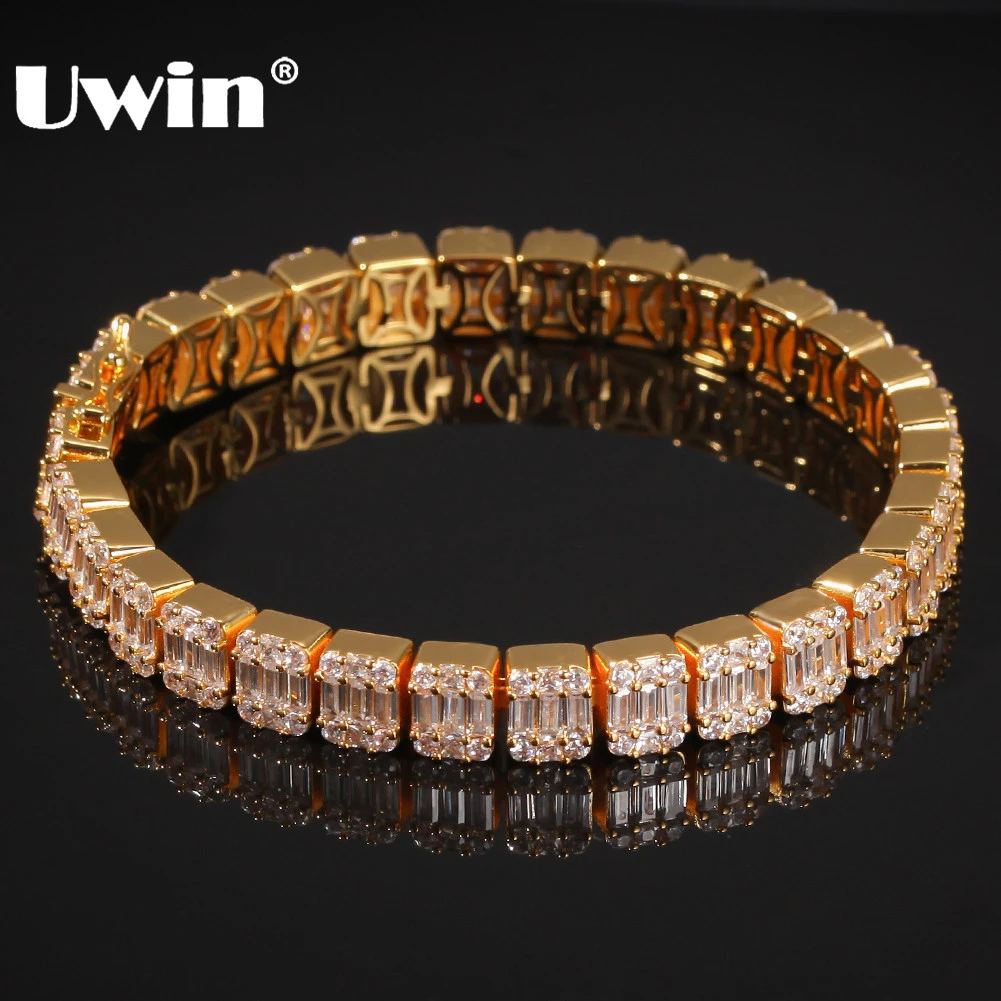 

UWIN Iced Fashion baguettecz Cluster Bracelet Mix Round & Square Cubic Zirconia Hiphop Bracelets Men Women Bling Bling Jewelry