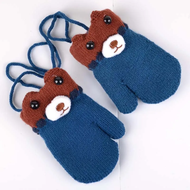 Bear Winter Baby Gloves Cartoon Warm Kids Mittens Knitted Cotton For Girls Boys Crochet Accessories | Детская одежда и обувь