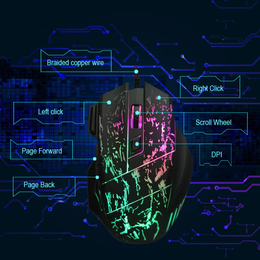 7 кнопок USB Проводная 3200 dpi профессиональная геймерская мышь компьютерная мышь игровая мышь для ПК Компьютерная 7 цветов светодиодный оптическая мышь