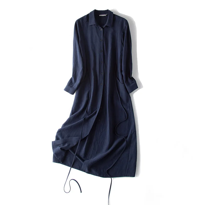 

Women Silk Dress 50% SILK 50%COTTON Office Lady Long Dresses for Women Heavy Silk 2019 Spring New Female Belted Dress