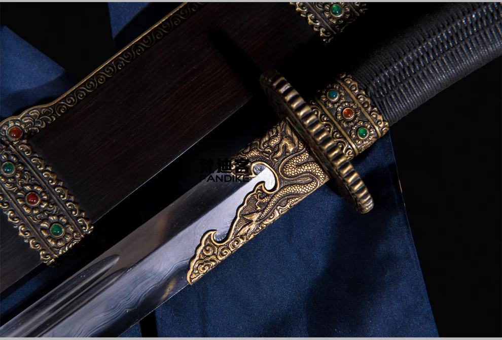High-quality goods Hand-made Folded steel+clay tempered Ebony Chinese Qing Dynasty Sword Very Sharp Qing dao Scabbard of square