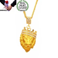 omhxzj wholesale european fashion woman girl party wedding gift lion aaa zircon 18kt yellow gold pendant necklace na174