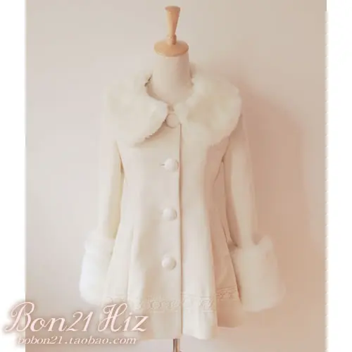 white Милое пальто принцессы в стиле Лолиты; Bobon21; Модный меховой воротник; большая юбка; пальто; Верхняя одежда с меховым воротником; c0947 - Цвет: white