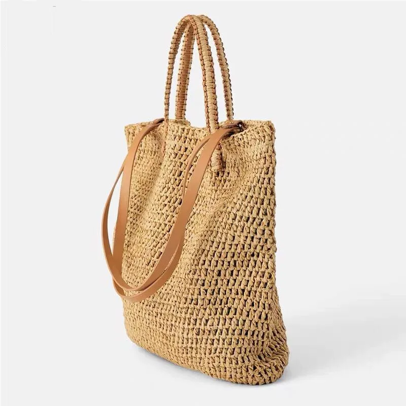 

New Handbag Straw Bags Handmade Rattan Straw Woven Hollow Bag Women Large Capacity Duffels Summer Bohemia Vacation Shoulder Bag