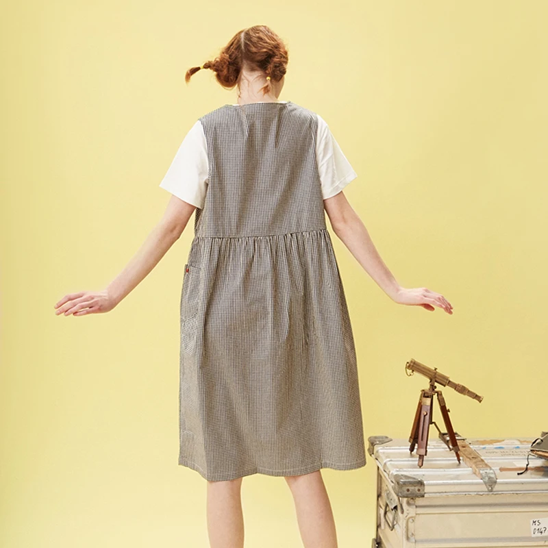 Женское хлопковое платье без рукавов свободное летнее в стиле преппи с карманами