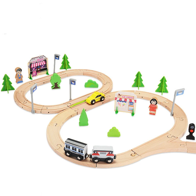 59 шт. Электрический деревянный поезд набор высокого качества деревянная железнодорожная дорожка городская железная дорога круглая железная дорога обучающая игрушка подарок DIY