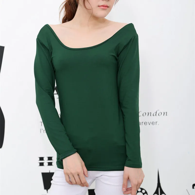 

New 2018 winter T Shirt Women Long Sleeve autumn Tops & tees slash neck basic T-shirt casual candy color off shoulder