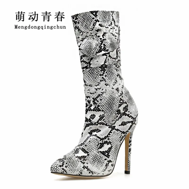 Осень-зима женские зимние ботинки высотой до середины голени шпильки со