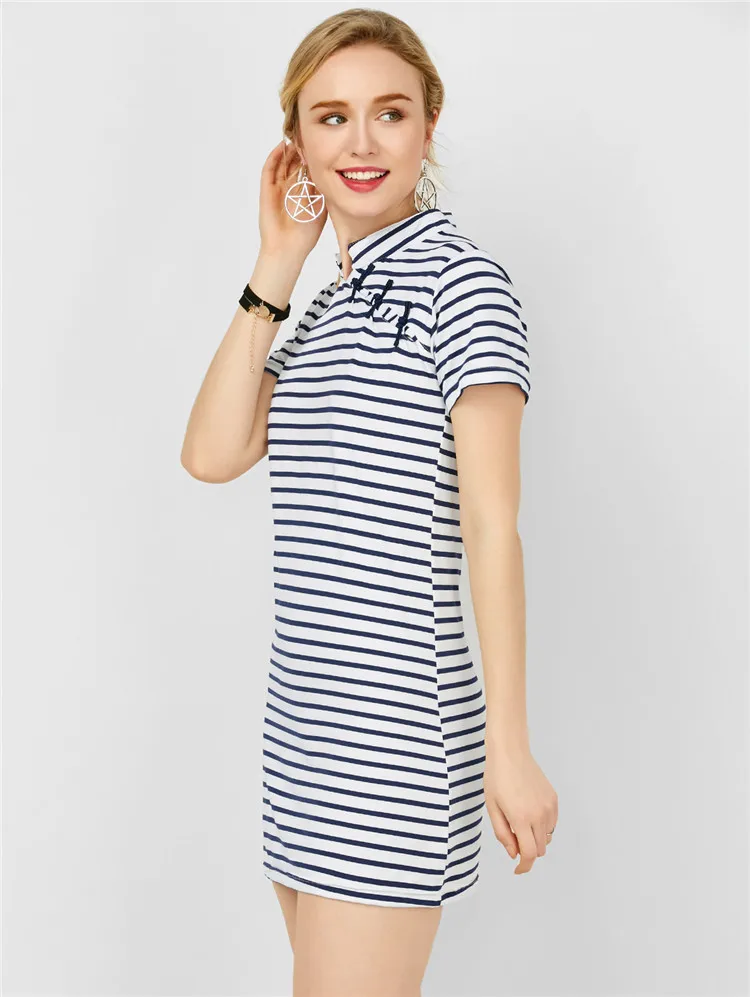 2017 летнее платье в полоску Для женщин темно синий и белый платья с короткими