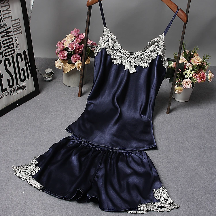 Женская летняя одежда комплекты с шортами для сна вышивкой и V образным вырезом