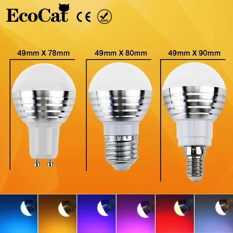 Светодиодная RGB лампа E27 E14 GU10 220 В перем. Тока 3 Вт 16 цветов|control traffic lights|light gimbalcontrol