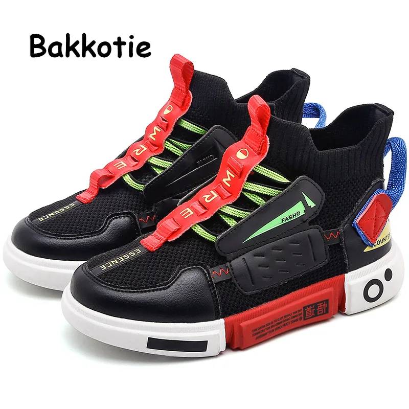 Bakkotie 2019 Autumn Kids High Sneakers New Boys Fashion Black Sports Shoes Baby Girls Soft Breathable Slip On Casual Sock | Детская