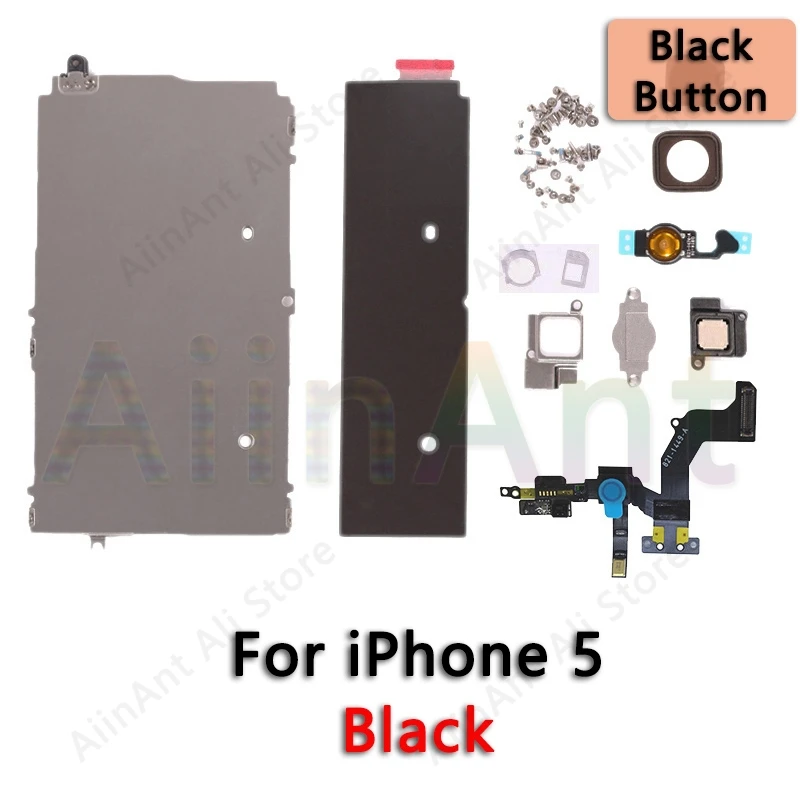 For iPhone 5 Black Для iPhone 5 5S 5c 6 6s Plus ЖК-экран металлические маленькие детали Защитная крышка ушной динамик фронтальная камера кнопка Home Flex - Цвет: For iPhone 5 Black