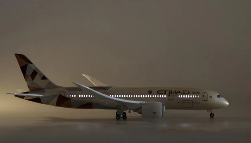 with light 47 см 1/130 масштаб самолет Boeing B787 Dreamliner самолет ETIHAD авиакомпания Модель W светильник и колеса литые под давлением пластиковые смолы самолет - Цвет: with light