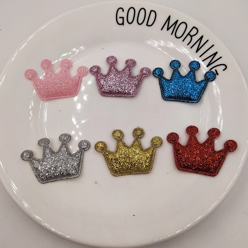 

500pcs/lot Wholesale Crown glitter shiny padded applique 3x4cm for scrapbooking girls hair accessories bows